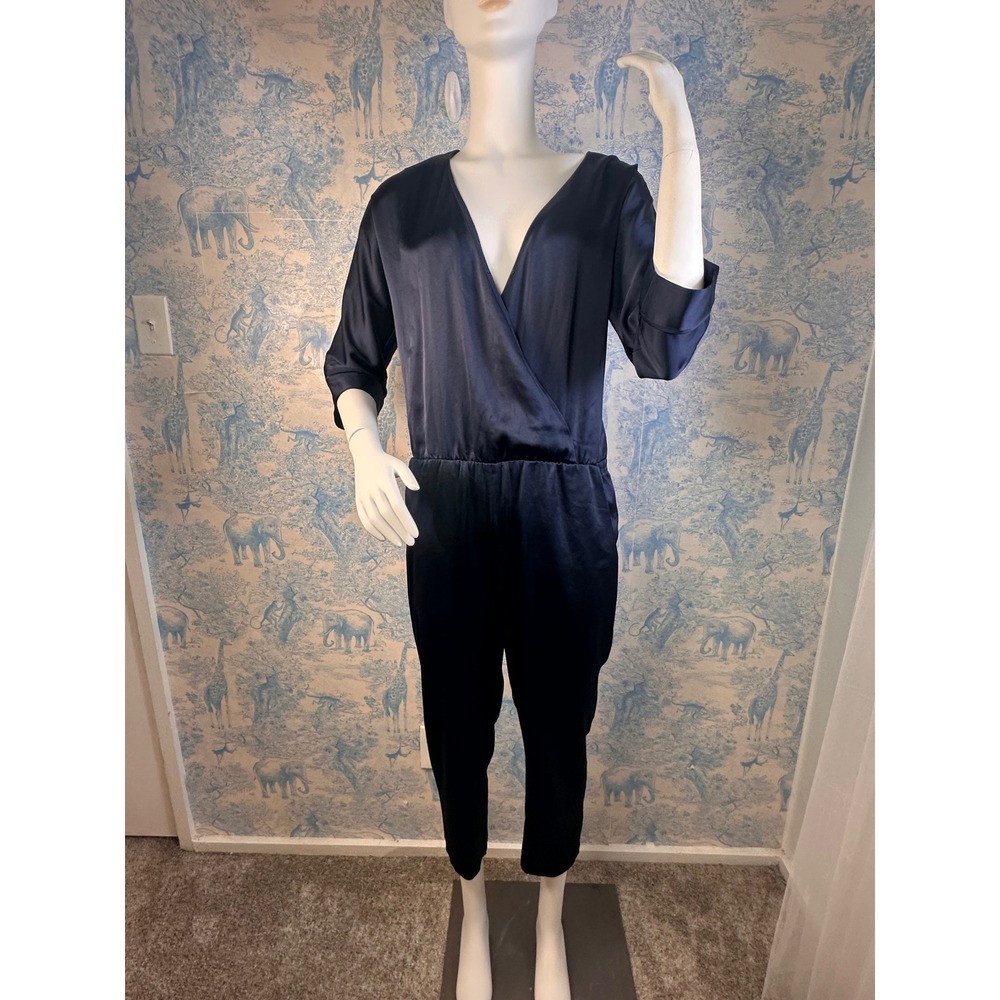 Club Monaco‎ Navy Blue Satin Surplice V-Neck Jumpsuit Size 00